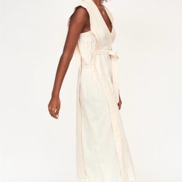 MIRTH Laguna Dress Size Small Tan Pullover Caftan V neck Hand Embroidered Kantha - Picture 2 of 10